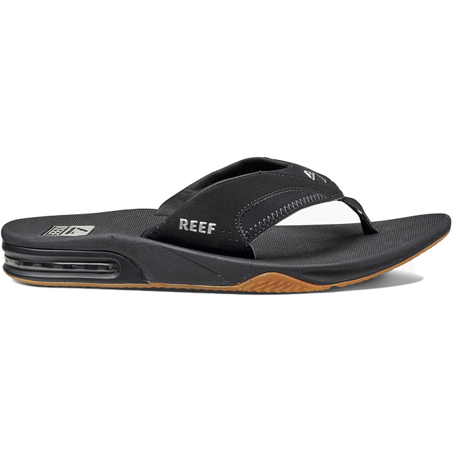 2026 Reef Mens Fanning Flip Flops BLACK SILVER R2026