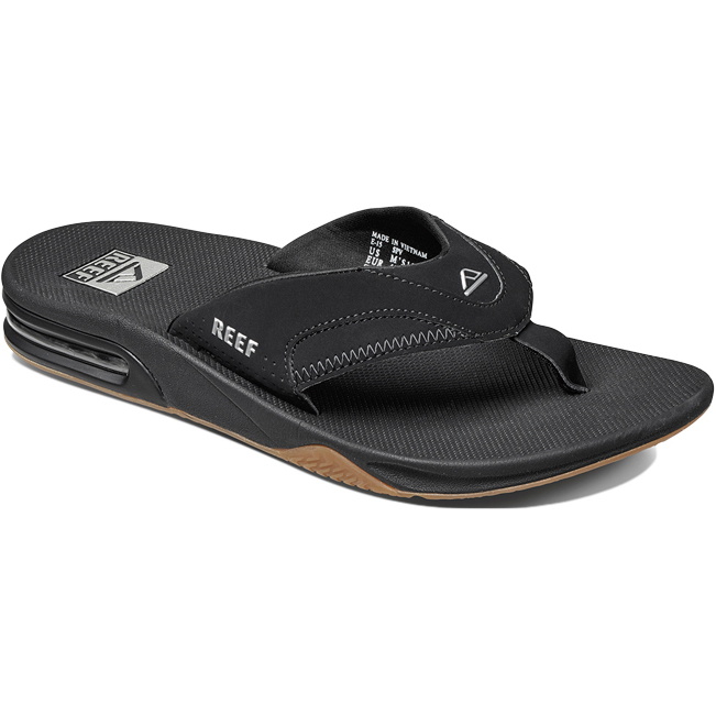 2026 Reef Mens Fanning Flip Flops BLACK SILVER R2026