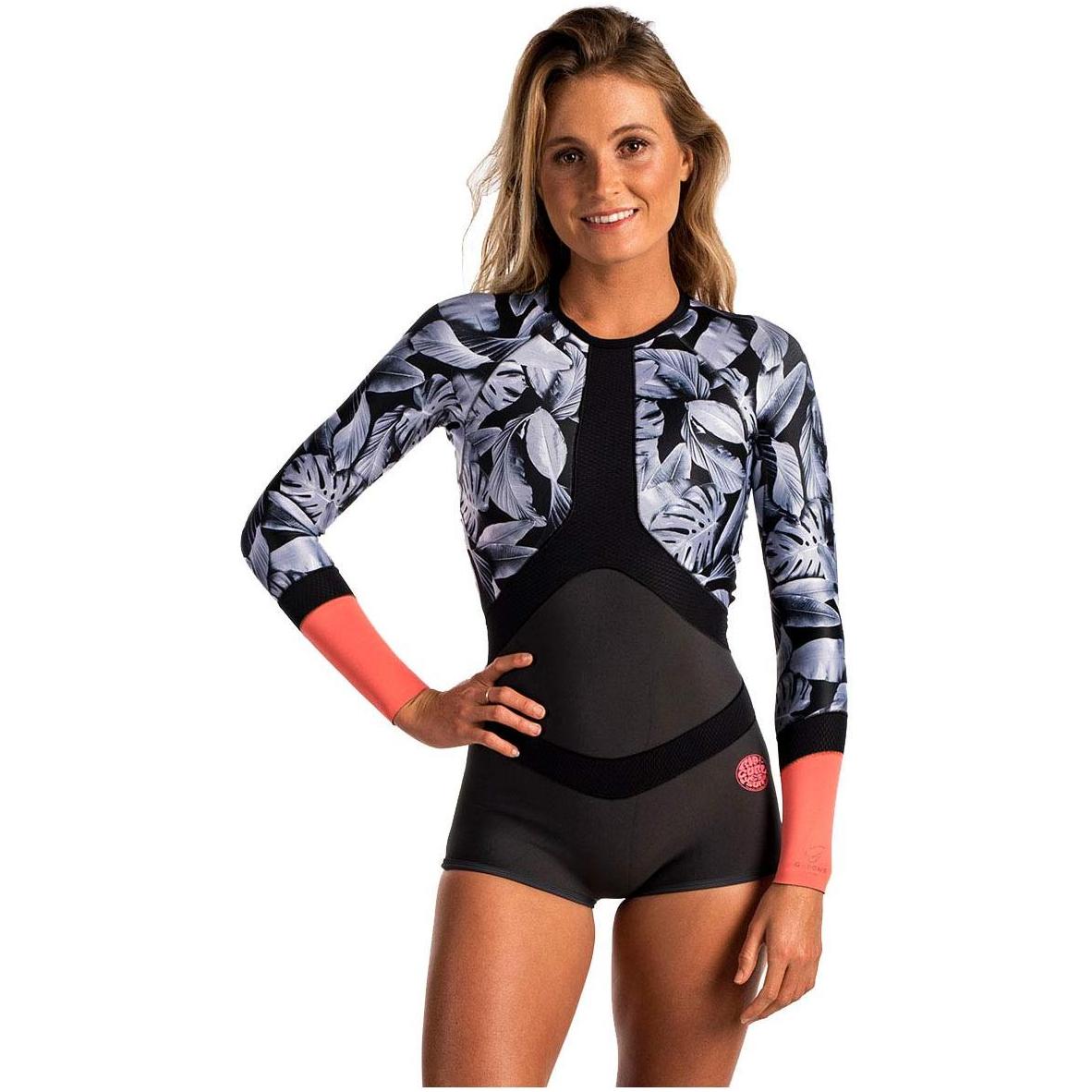 Rip Curl mujer Madi 1 mm manga larga boyleg Spring Shorty Wetsuit CORAL WSP6CW