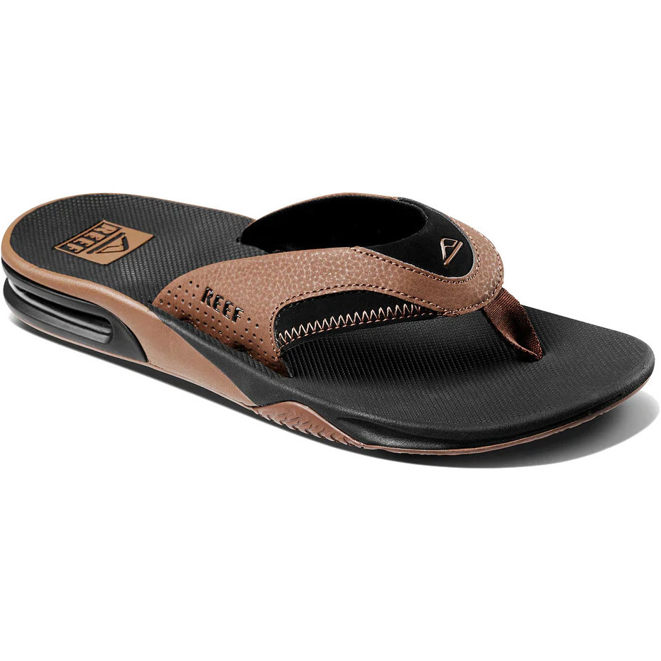 2026 Reef Mens Fanning Flip Flops CI8102 - Black / Tan