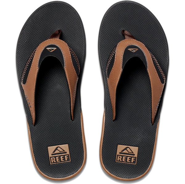 2026 Reef Mens Fanning Flip Flops CI8102 - Black / Tan