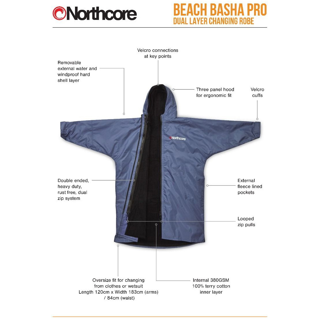 2026 Northcore Beach Basha Pro 4 Säsong Byte Robe Noco24j - Blå