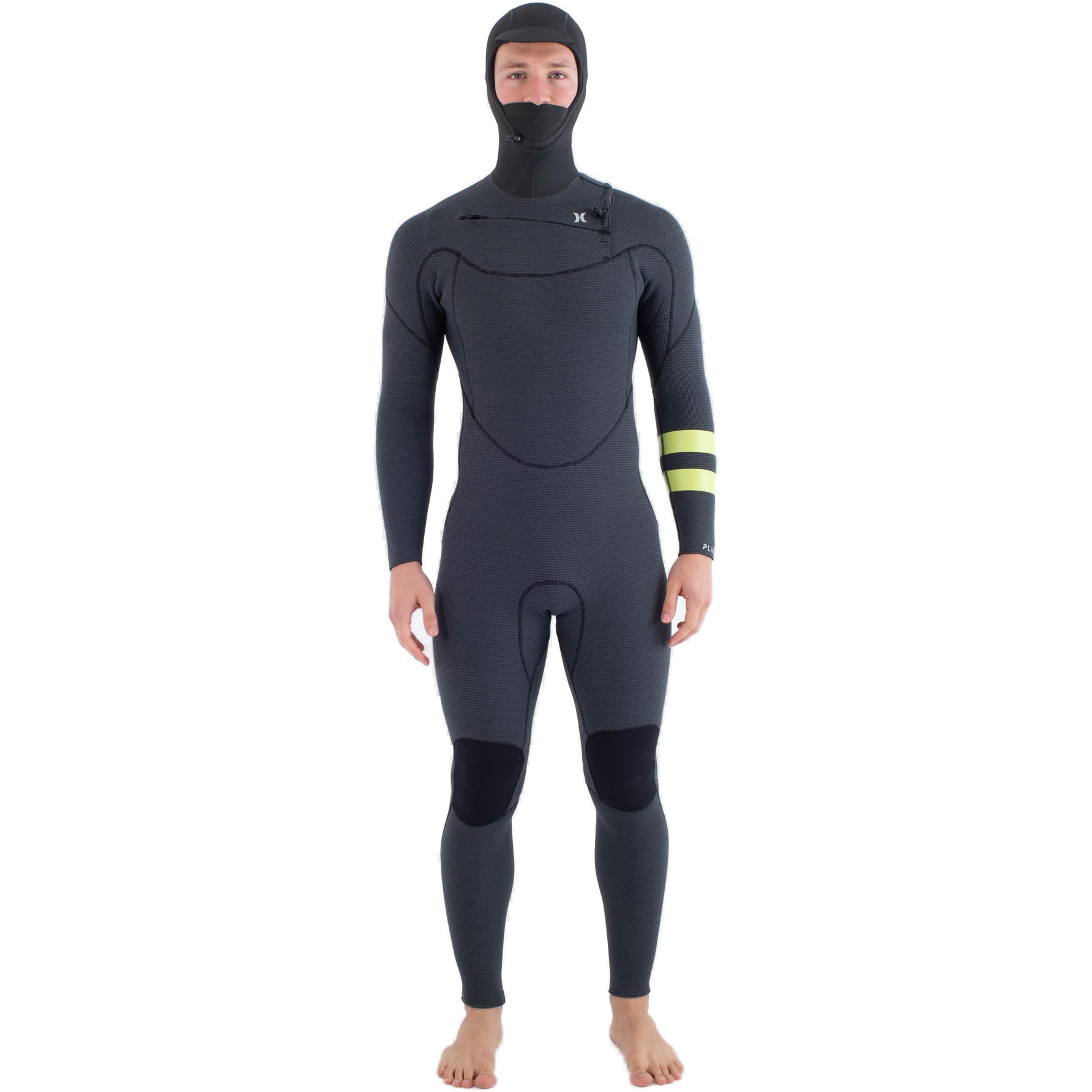 2026 Hurley Da Uomo Plus 5/3mm Con Cappuccio Chest Zip Muta MFS0012543 - Black / Lemon