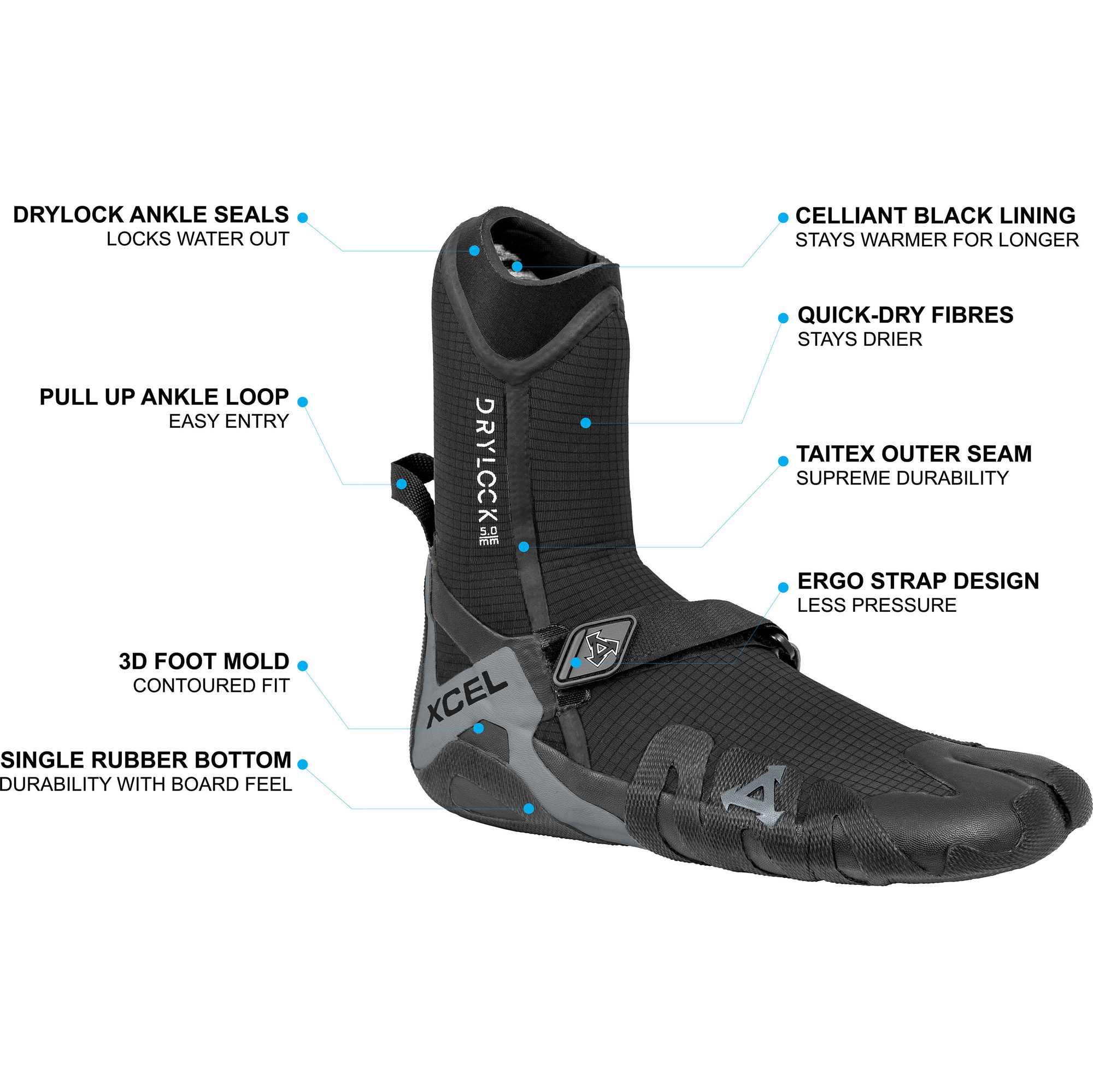 Xcel Drylock 5mm Split Toe Wetsuit Boots ACV59017 - Black / Grey