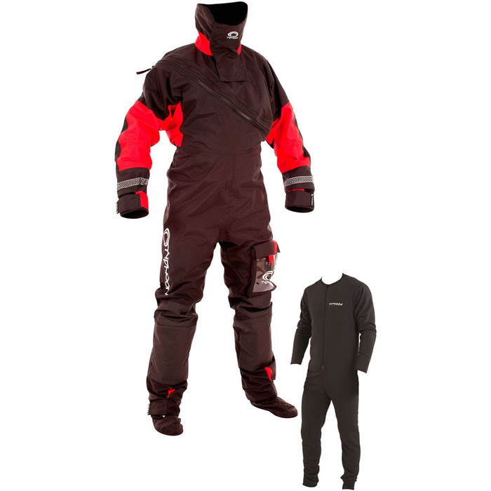 2022 Typhoon Max B Front Zip Drysuit Schwarz / Rot Inklusive Unterfleece 100153