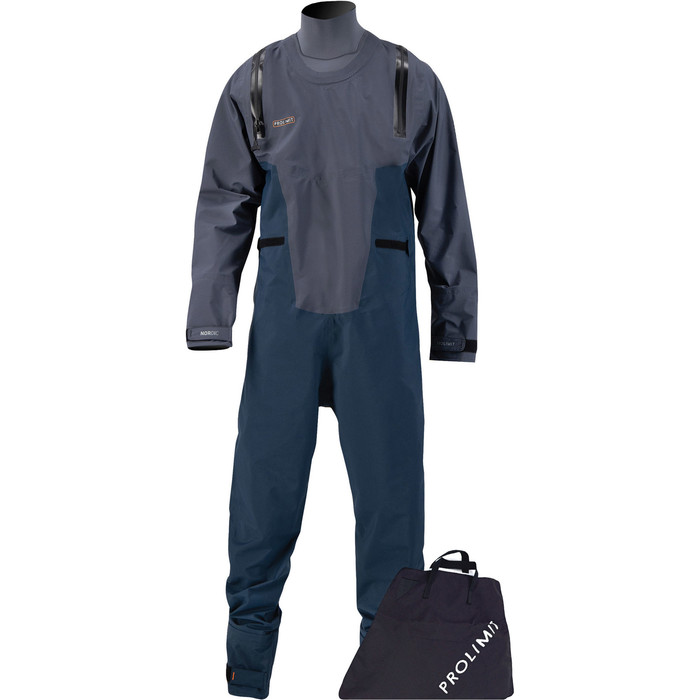 2022 Prolimit Mens Nordic SUP U-Zip Drysuit & Session Bag 10025 - Steel Blue / Indigo