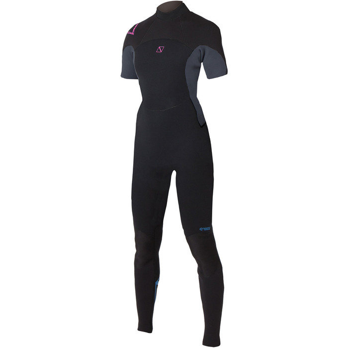 2021 Magic Marine Womens Brand 3/2mm Short Arm Back Zip Wetsuit Black / Pink 160210