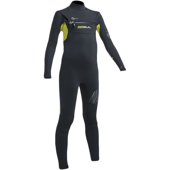2017 GUL Junior Response 3 / 2mm Bryst Zip Wetsuit BLACK / LIME RE1252-A9