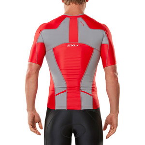 2017 2XU Compression Sleeved Tri Top FLAME SCARLET / FROST GREY MT4439A