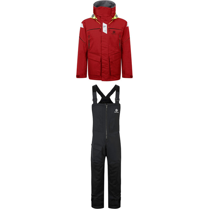 2019 Henri Lloyd Freedom Offshore Jacket Y00351 e Trouser Y10160 Set combinato rosso / nero