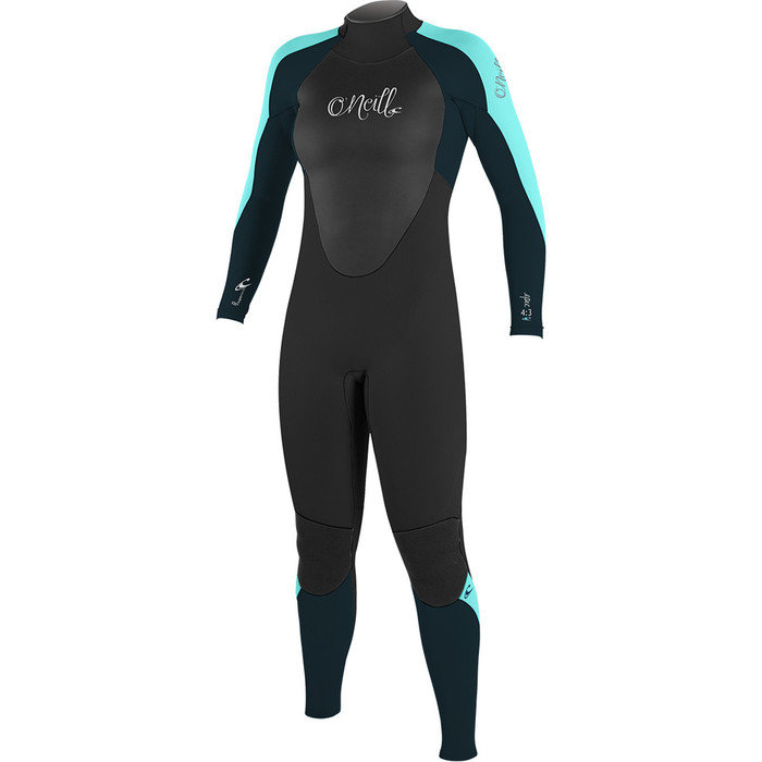 2018 O'Neill Ladies Epic 5 / 4mm Cremallera trasera GBS Wetsuit NEGRO / SEAGLASS 4218
