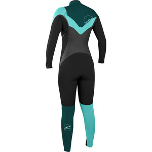 2017 O'Neill Psycho Ladies Tech 5 / 4mm Chest Zip Wetsuit BLACK / TEAL / SEAGLASS 4582