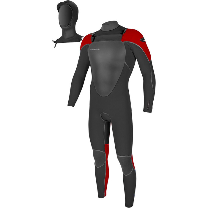 2018 O'Neill Mutant 5 / 4mm Hooded Chest Zip Wetsuit GRAPHITE / RED 4762