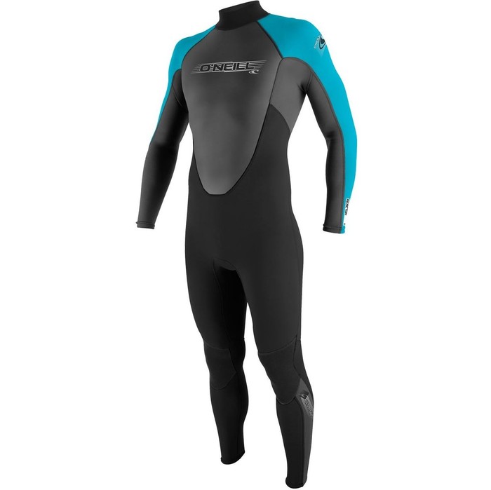 2018 O'Neill Youth Reactor 3 / 2mm Back Zip Flatlock Wetsuit PRETO / TURQUOISE 3802