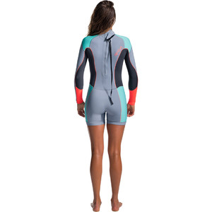 Rip Curl Womens Dawn Patrol Long Sleeve 2mm Back Zip Spring Shorty Wetsuit Turquoise WSP4GW