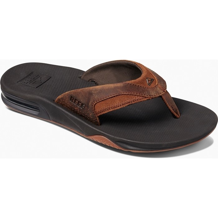 2019 Reef Mens Leather Fanning Sandals / Flip Flops Bronze RF002156