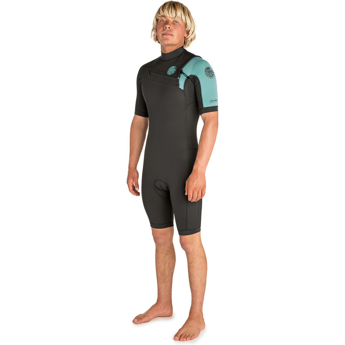 2019 Rip Curl Aggrolite 2mm Chest Zip Spring Shorty Wetsuit Teal Wsp6gm
