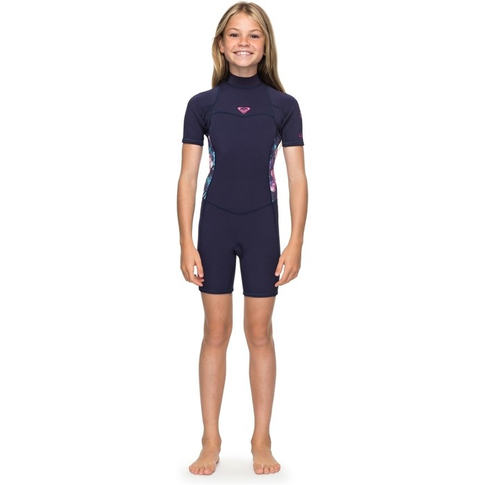 2019 Roxy Girl's Syncro 2mm Back Zip Spring Shorty Wetsuit Blauw Lint Ergw503004