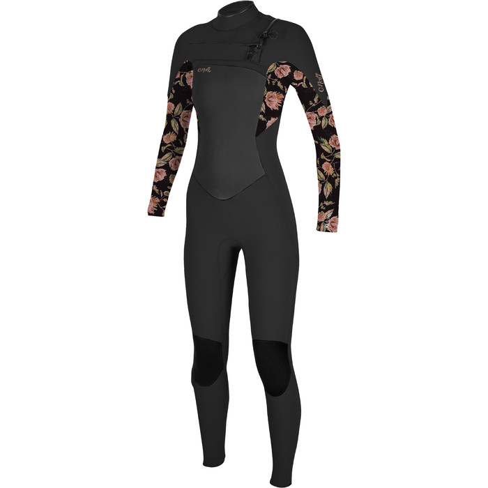 2021 O'Neill Womens Epic 4/3mm Chest Zip GBS Wetsuit 5356 - Black / Flo