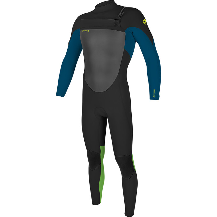 2022 O'Neill Youth Epic 4/3mm Chest Zip Wetsuit 5358 - Black / Ultra Blue / Day Glow