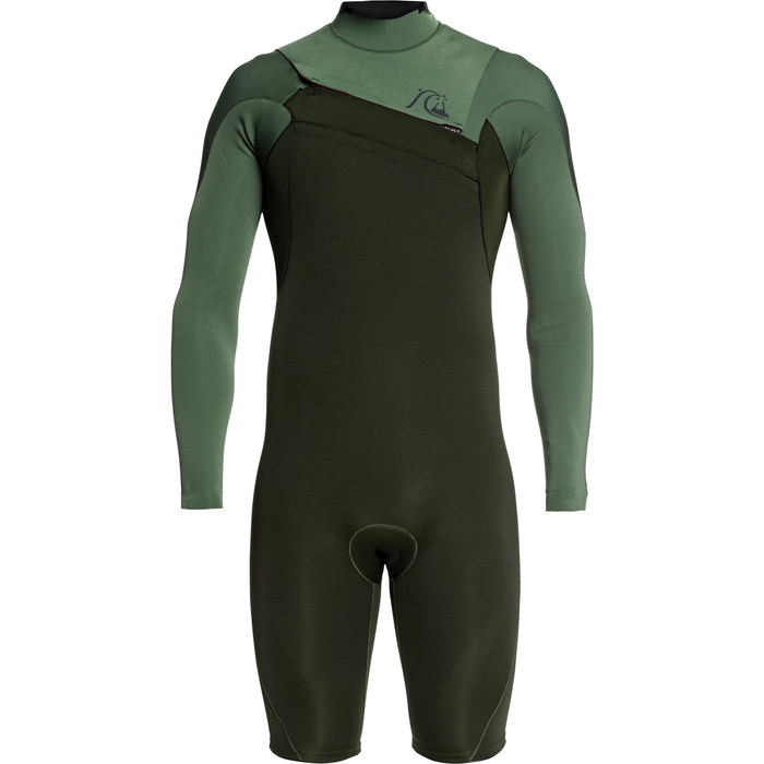 2021 Quiksilver Mens Highline Limited 2mm Chest Zip Shorty Wetsuit EQYW403012 - Ivy / Olive