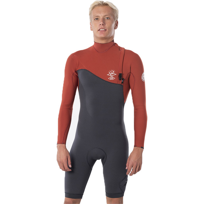 2020 Rip Curl Mens E-Bomb 2mm Long Sleeve Shorty Wetsuit Zip Free WSP8ME - Terracotta