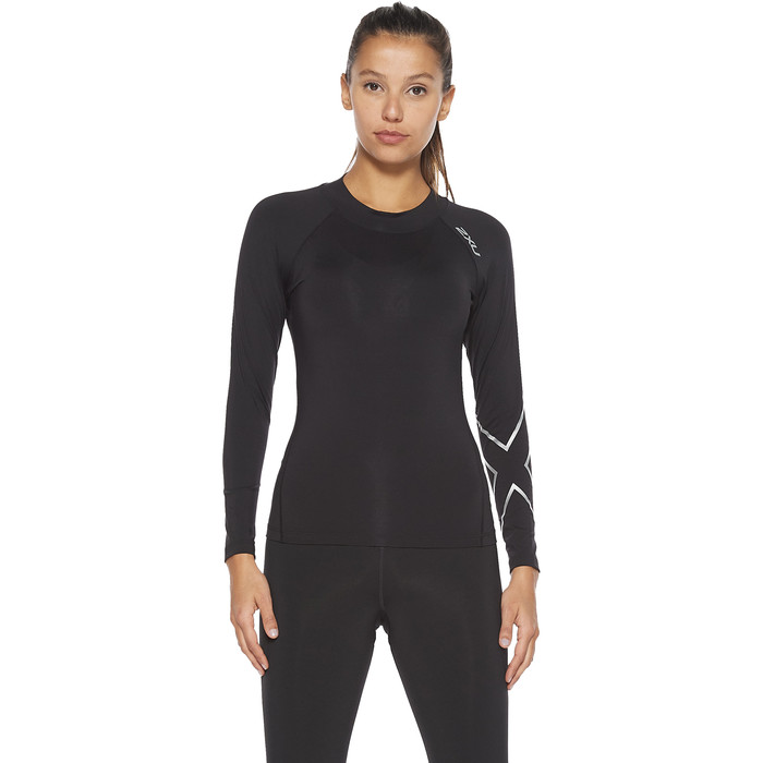 2024 2XU Womens Ignition Compression Long Sleeve Top WA6405a - Black / Silver