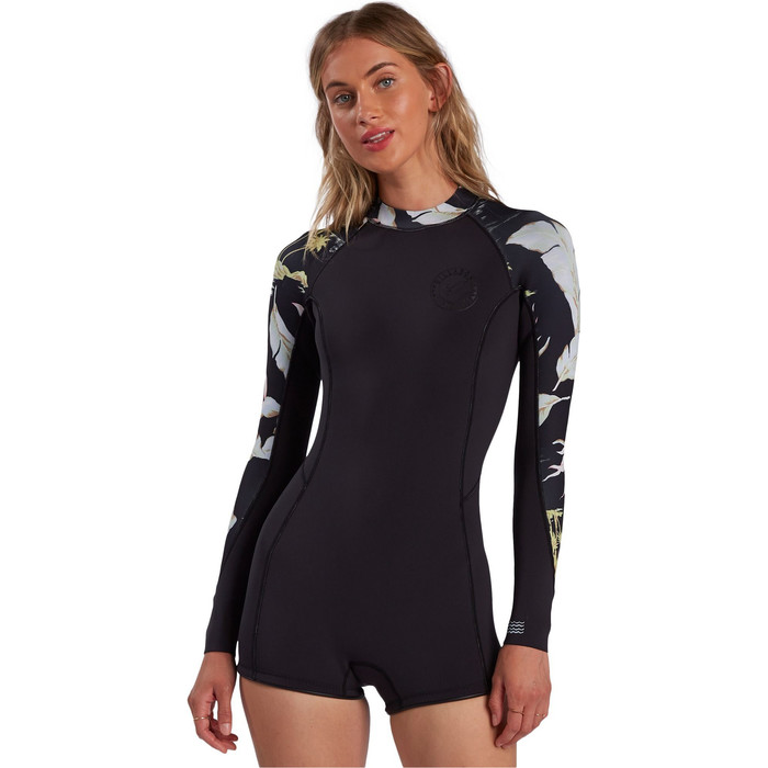 2021 Billabong Womens Spring Fever 2mm Long Sleeve Shorty Wetsuit W42G54 - Maui Black