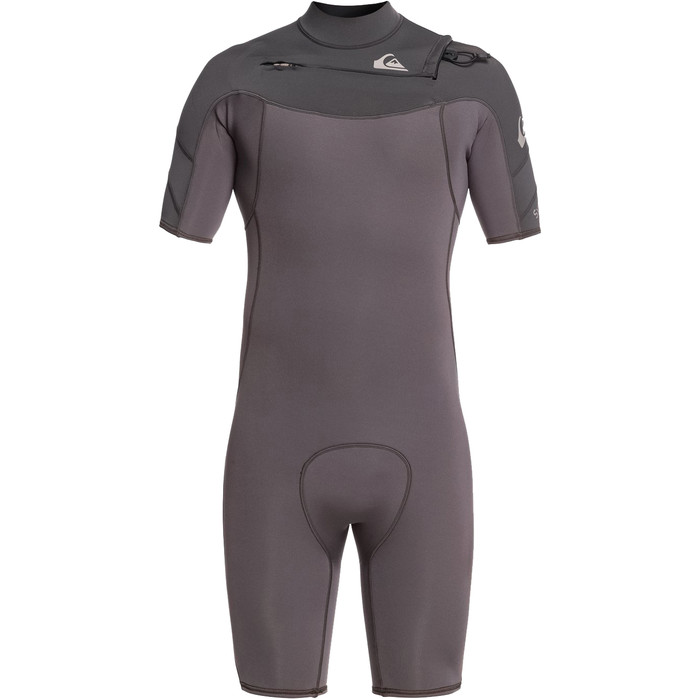 2021 Quiksilver Miesten Syncro 2mm Chest Zip Shorty Wetsuit Eqyw503023 - Jet Black / Charcoal