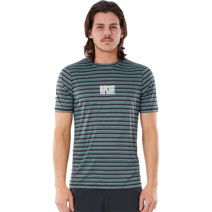 2021 Rip Curl Men Mind Wave Stripe T-shirt Uv A Maniche Corte Wly3tm - Blu Medio
