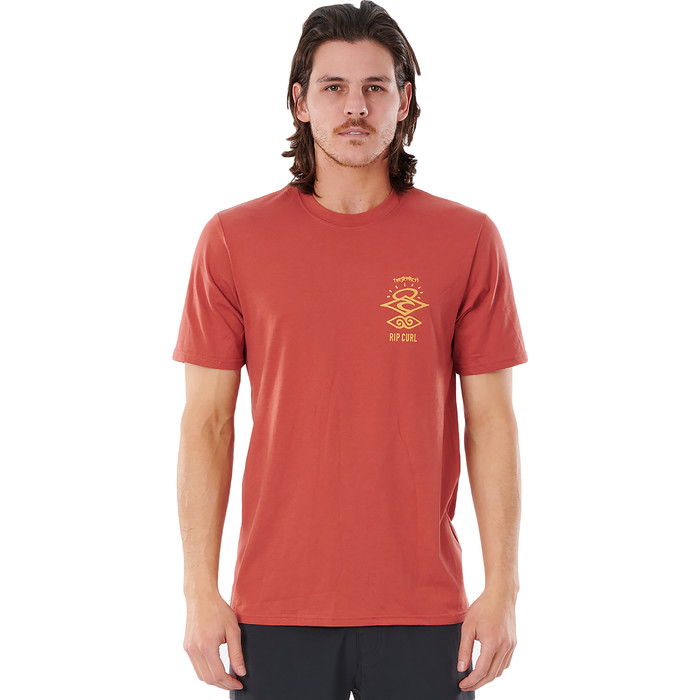 2021 Rip Curl Curl Men Searchers UV-T-shirt Met Korte Mouwen WLY34M - Kastanjebruin