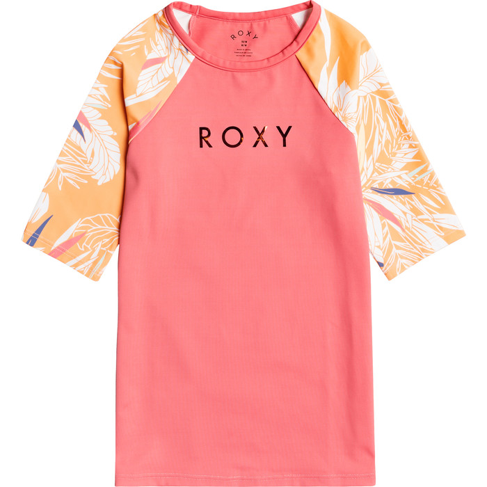2021 Roxy Girl's Printed Lycra Lycra Vest Korte Mouwen ERGWR03241 - Zalm Buff / Picolo