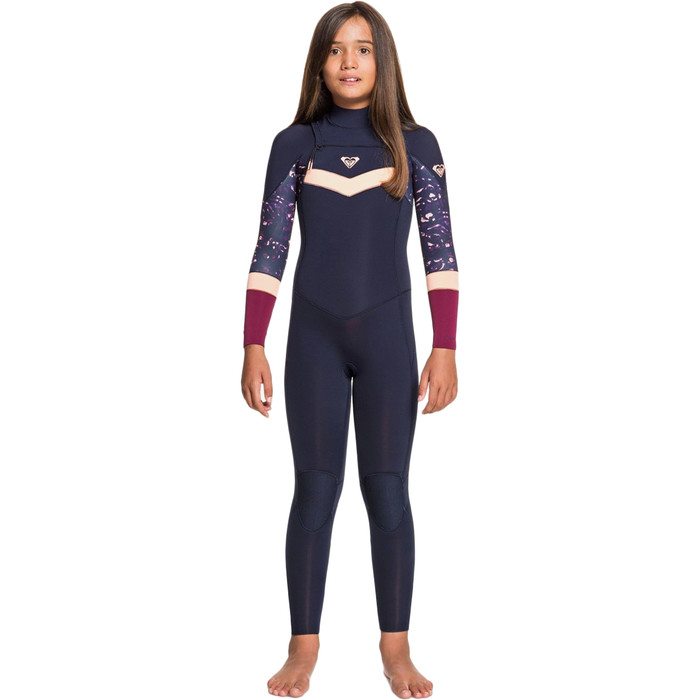 Muta 2021 Roxy Girl's Syncro 3/2mm Chest Zip Ergw103031 - Navy Scuro / Rosso Prugna