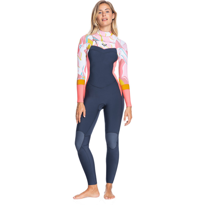 2021 Roxy Dames Syncro 5/4mm Borst Ritssluiting Gbs Wetsuit ERJW103083 - Jet Grey / Coral Flame / Temple Gold