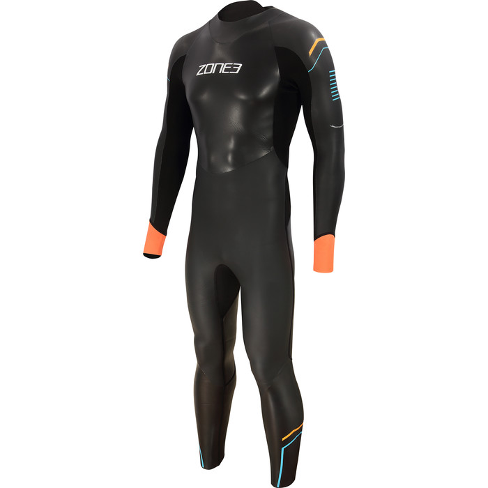 2022 Zone3 Hommes Aspect 3/2mm Breastroke Open Water Swimming Combinaison Noprne WS21MAP - Black / Blue / Orange