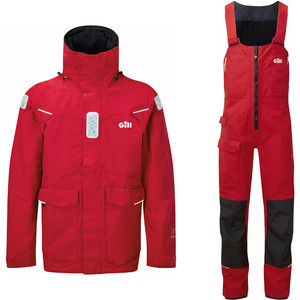 2022 Gill Mens OS2 Offshore Sailing Jacket & Trousers Combi-Set - Red