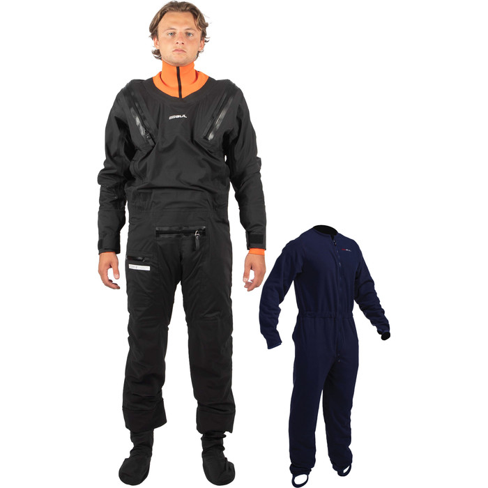 2023 Gul Mens Code Zero Stretch U-Zip Drysuit & Free Underfleece GM0368-B9 - Black