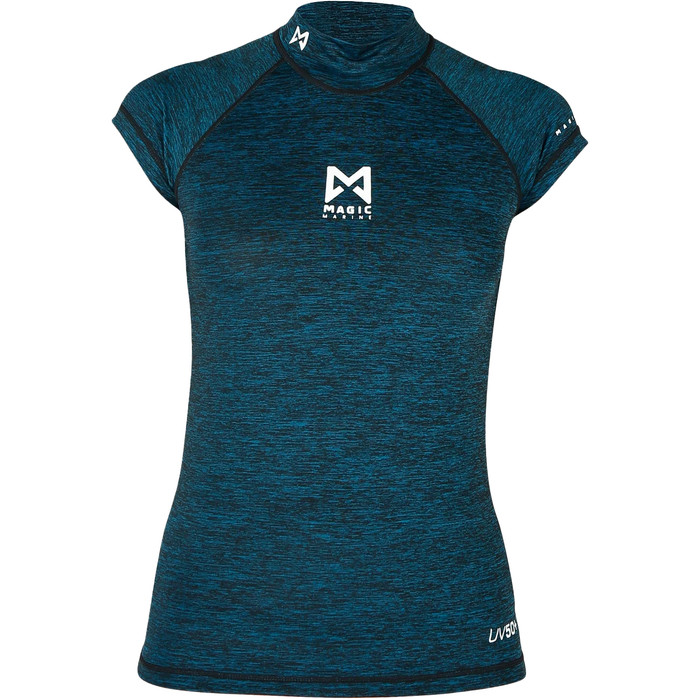 2022 Magic Marine Womens Cube Short Sleeve Rash Vest MM081012 - Dark Blue Melee