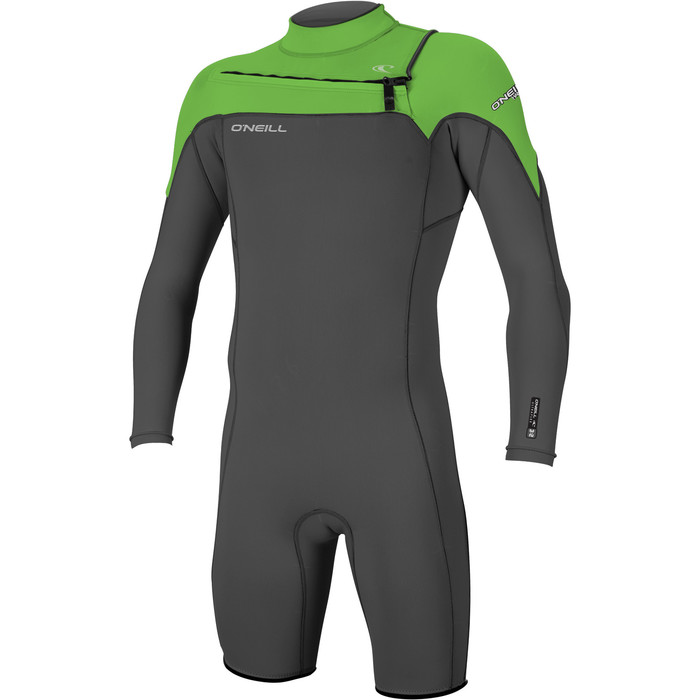 2022 O'Neill Mens Hammer 2mm Long Sleeve Chest Zip Shorty Wetsuit 4928 - Graphite / Dayglo