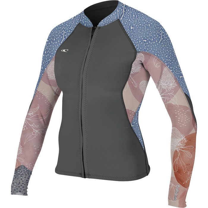 2022 O'Neill Womens Bahia 1/0.5mm Zipped Wetsuit Jacket 4933 - Graphite / Desert Bloom / Drift Blue