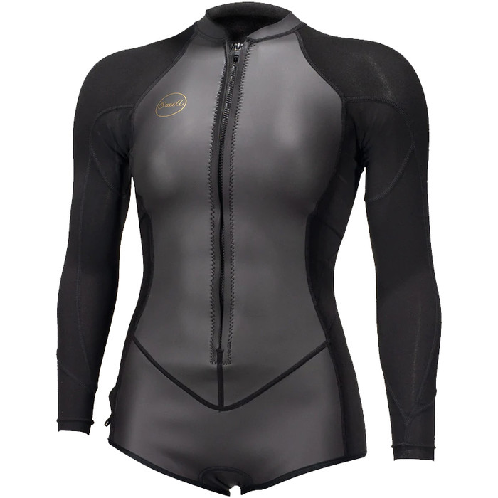 2024 O'Neill Womens Bahia 2/1mm Long Sleeve Front Zip Shorty Wetsuit 5363 - Glide Black
