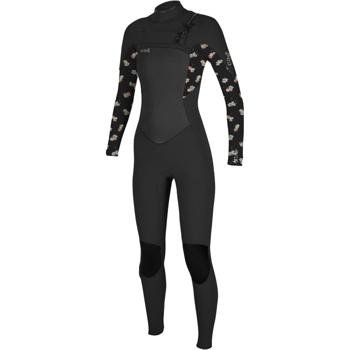 2024 O'Neill Womens Epic 4/3mm Chest Zip GBS Wetsuit 5356 - Black / Cindy Daisy