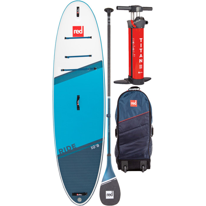 2023 Red Paddle Co 10'8 Ride Stand Up Paddle Board , Tasche, Pumpe, Paddel & Leine - Prime-Paket