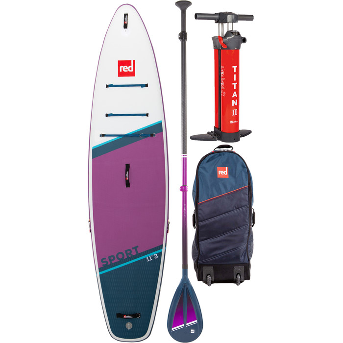  Red Paddle Co 11'3 Sport Stand Up Paddle Board Saco, Bomba, Remo E Trela - Hybrid Pacote Roxo Resistente