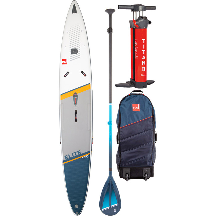 2023 Red Paddle Co 14'0 Elite Stand Up Paddle Board , Tasche, Pumpe, Paddel & Leine - Robustes Hybrid