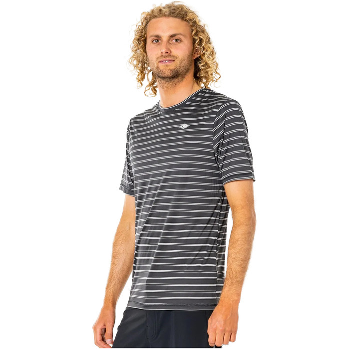 2022 Rip Curl Kurzarm-UV-Surf-T-Shirt Mit Einfarbigem Streifen Fr Herren Wly55m - Schwarz
