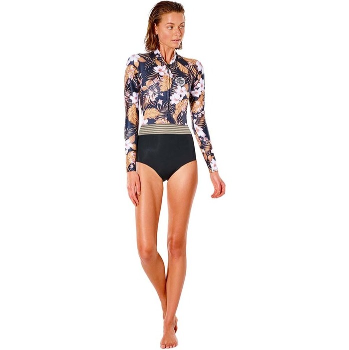 2022 Rip Curl Womens G-Bomb 1mm Front Zip Long Sleeve High Cut Shorty Wetsuit 111WSP - Black / Gold