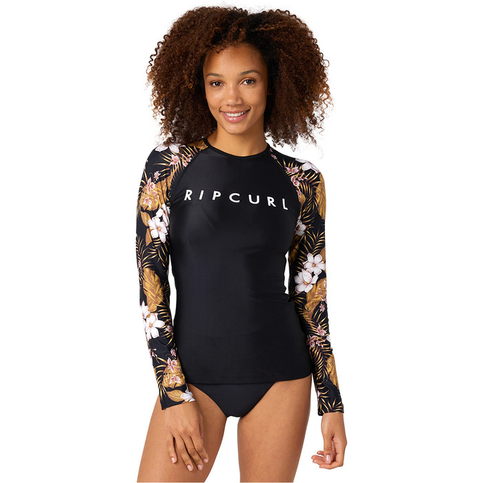 2022 Rip Curl Womens Playabella Relaxed Long Sleeve Rash Vest 119WRV - Black / Gold