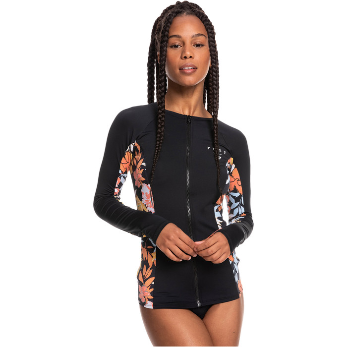 2022 Roxy Beach Classic Front Zip Lycra Vest Para Mujer Erjwr03559 - Anthracite / Island Vibes