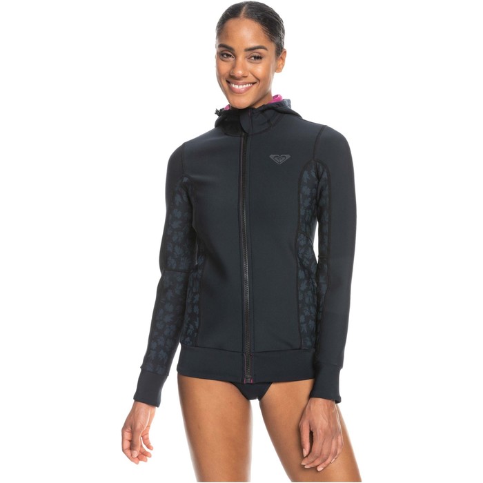 2024 Roxy Womens Swell Series 1mm Hooded Wetsuit Paddle Jacket ERJW803027 -Black
